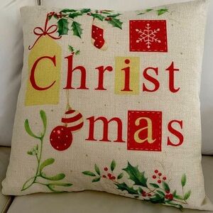 Festive Christmas Throw Pillow Cover Off White with Zipper – Holiday Decorative